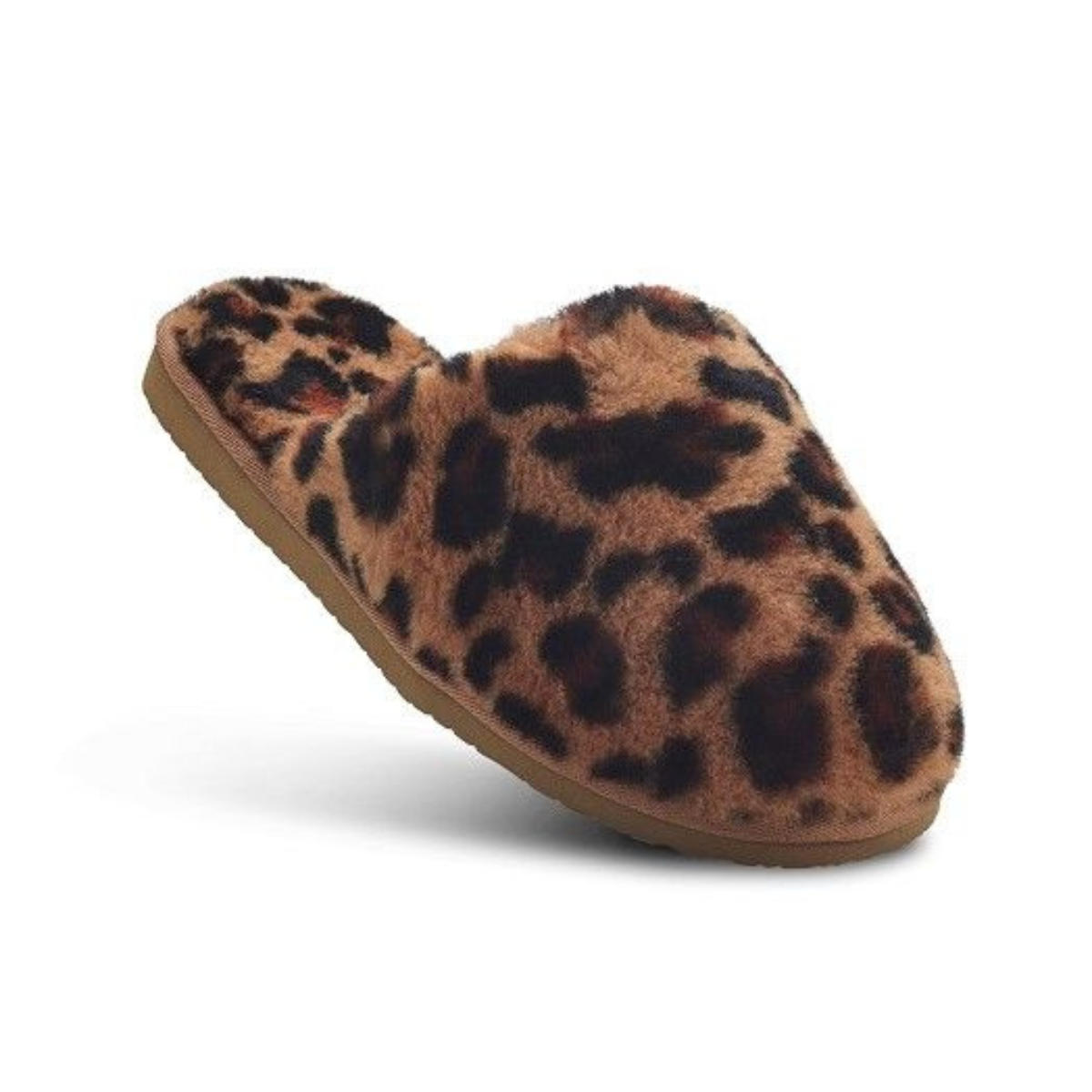 Ladies Leopard Print Sheepskin Mule Slippers
