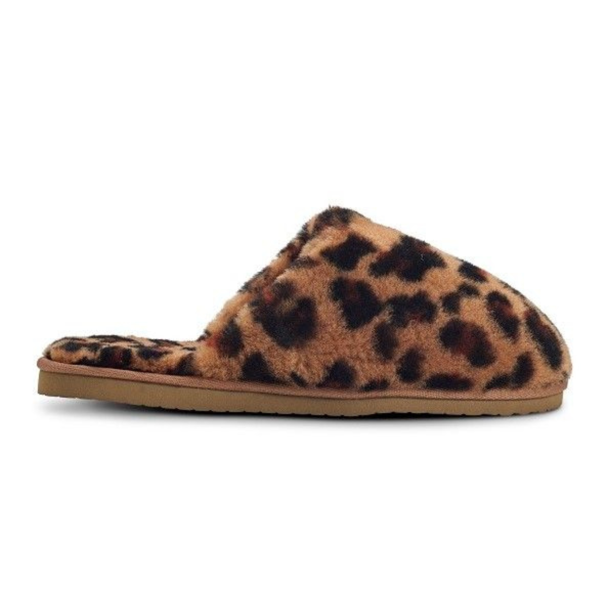 Ladies Leopard Print Sheepskin Mule Slippers