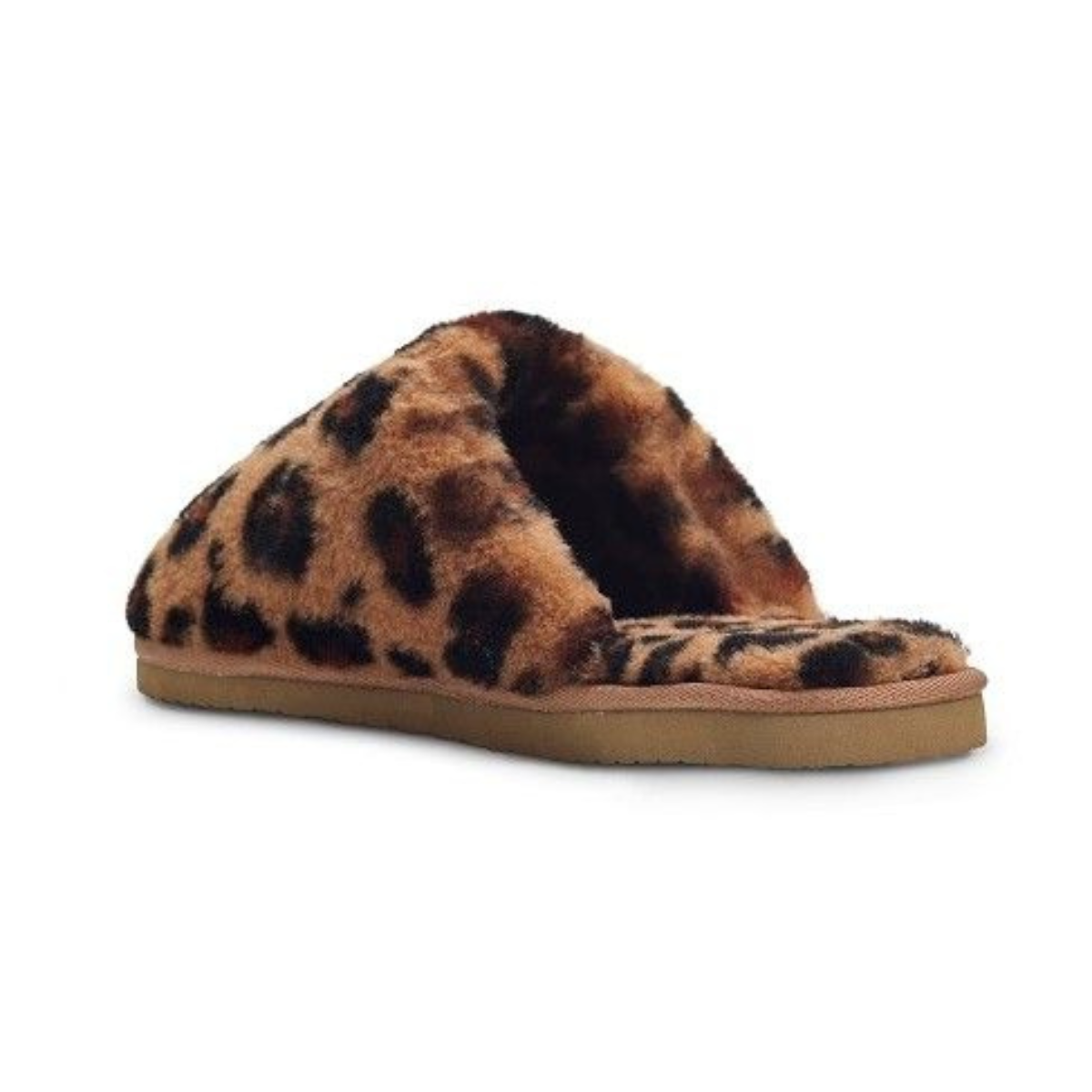 Ladies Leopard Print Sheepskin Mule Slippers