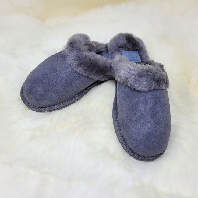 Ladies Grey Mule Style Fluffy Sheepskin Slippers: Fur Lined: Jacobs ...