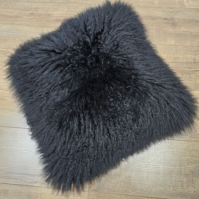 Image of Black Tibetan Sheepskin Cushion - Clearance